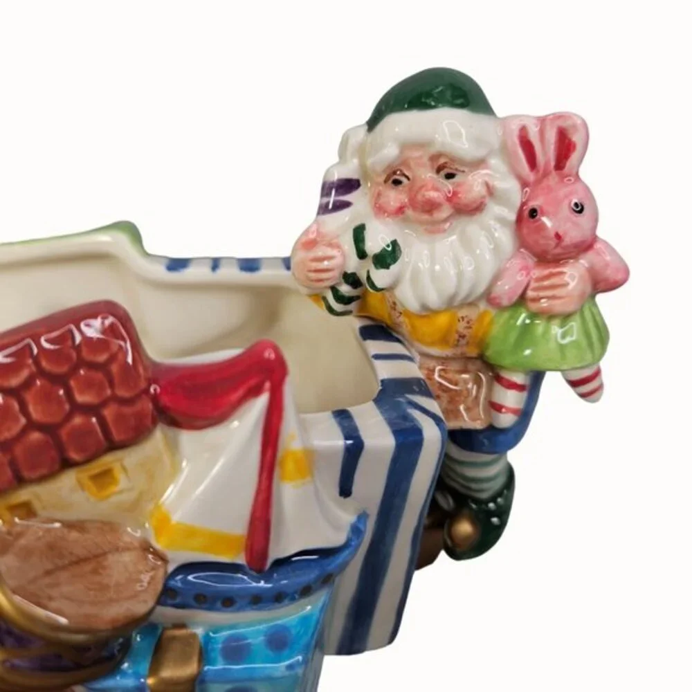 Fitz and Floyd Candy Dish Santa‎ Elf Christmas Ceramic Magic Kingdom Toys READ